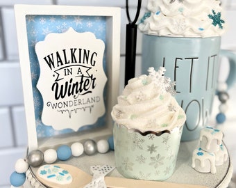 Winter Wonderland Tiered Tray Sign | Snowflake Christmas Decor