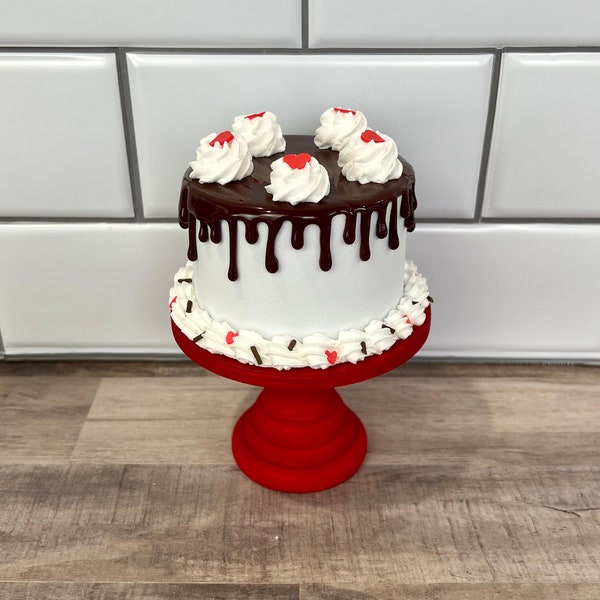 Small Fake Chocolate Drip Valentine's Day Cake for Valentine's Day Tier Tray | Fake Chocolate Drip Cake | Faux Cake | Photo Prop Fake Cake