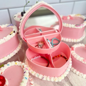 Fake Cake Jewelry Box with Mirror | Faux Heart Shaped Cake Jewelry Box | Fake Cake Storage Box | Coquette Gift for Her | y2k Aesthetic Decor