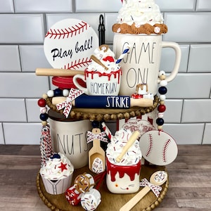 Baseball Tiered Tray Bundle | Patriotic Americana Tiered Tray Décor | Baseball Decor | Summer Decor | Americana Tiered Tray Decorations