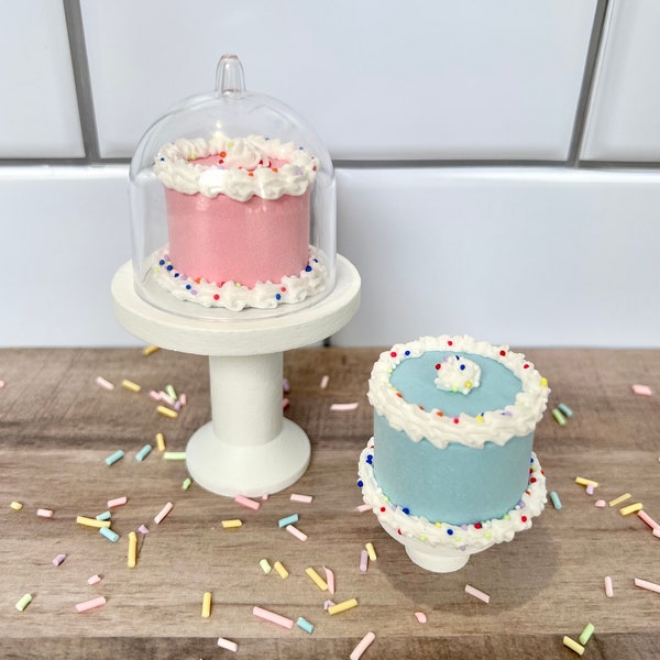 Fake Miniature Birthday Cake - Pink or Blue | Fake Birthday Cake | Baby Shower Tiered Tray Decor | Gender Reveal Cakes | Dollhouse size cake