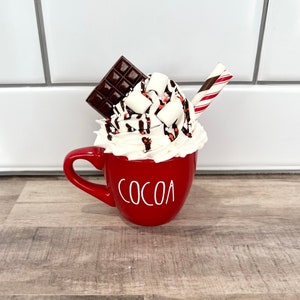Small Fake &quot;Cocoa&quot; Mug | Hot Cocoa Mug for Hot Cocoa Tier Tray | Hot Cocoa Decor | Hot Cocoa Mug with attached Topper | Fake Hot Cocoa Drink