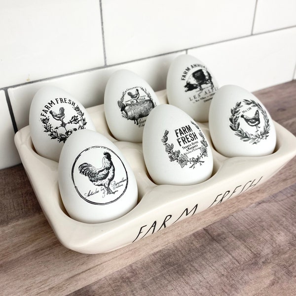 Farmhouse Eggs | Tiered Tray Decor | Farmhouse Eggs with Carton | Great for Ceramic Egg Trays | Farmhouse Decor