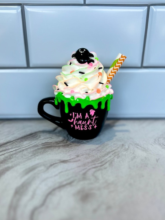 Small Neon Ghost Mug | "I'm A Haunt Mess" Mug | Neon Halloween Decor | Halloween Tiered Tray Decor | Cutesy Ghost Decor | Ghost Tier Tray