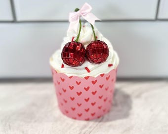 Disco Cherries Valentine's Day Fake Cupcake | Tiered Tray Decor