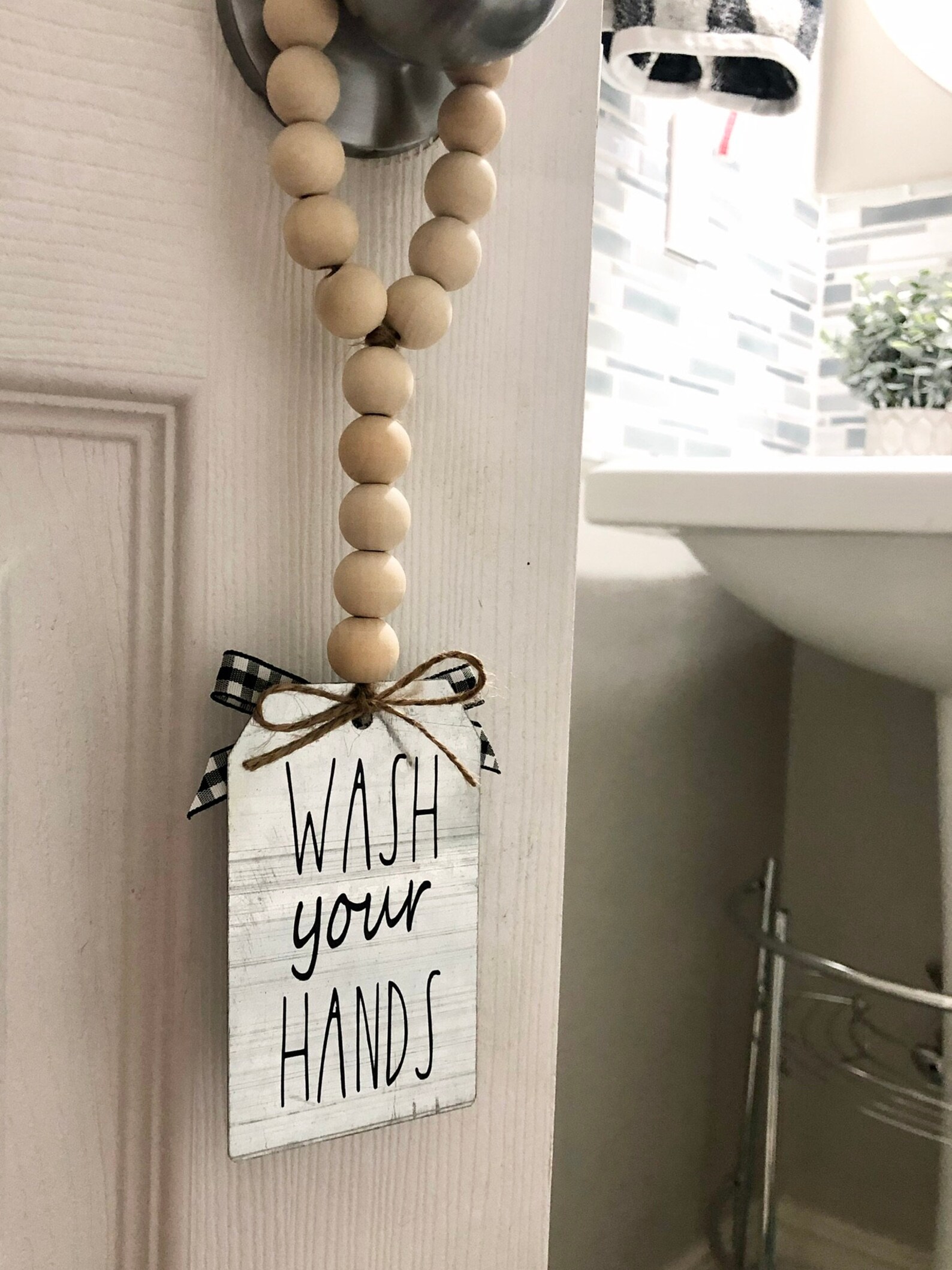 Farmhouse Wood Bead Loop for Your Bathroom Door Knob With | Etsy