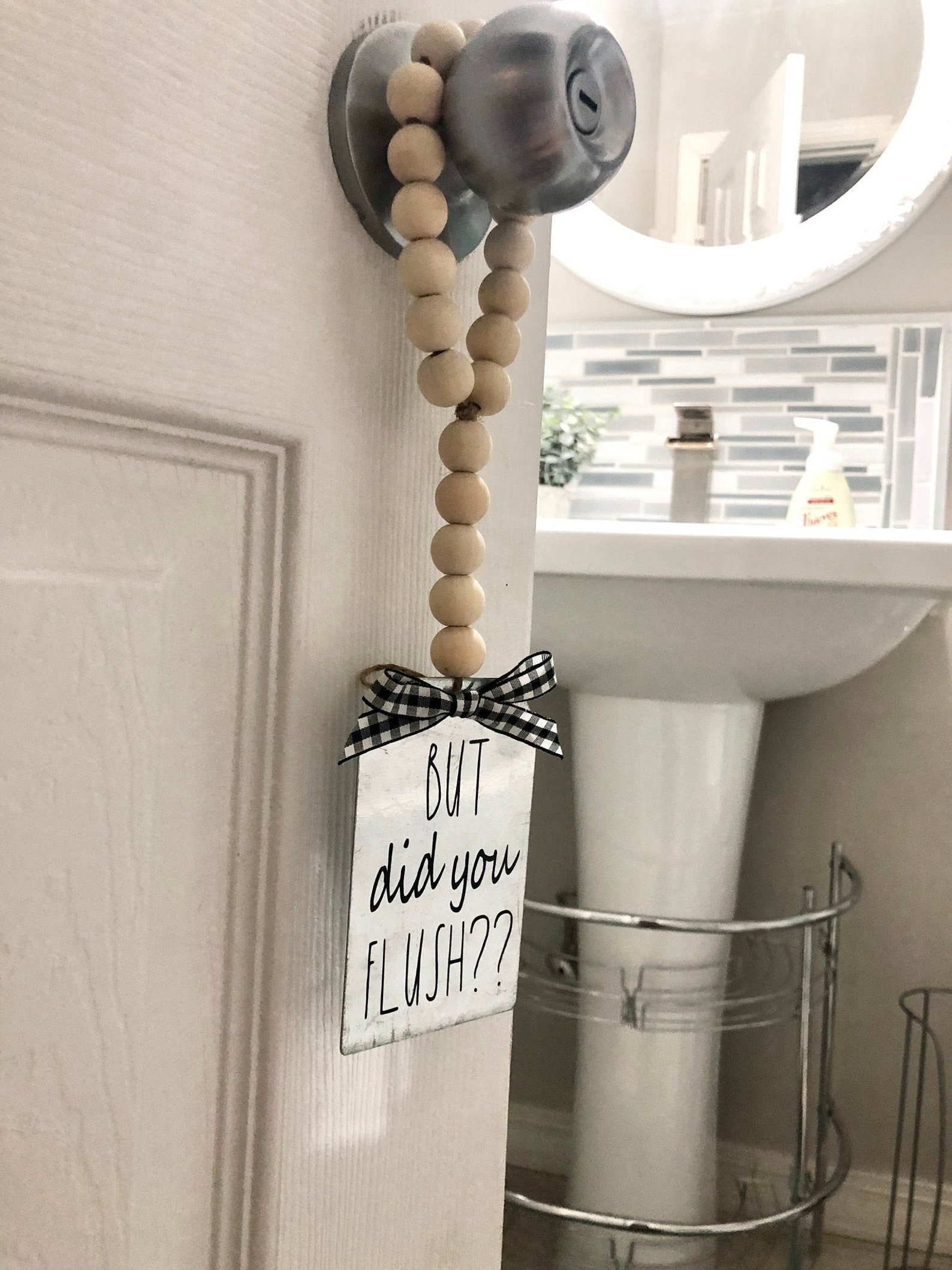 Farmhouse Wood Bead Loop for Your Bathroom Door Knob With | Etsy