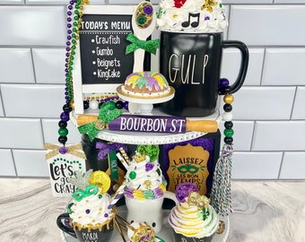 Mardi Gras Tiered Tray Decor Bundle | Nola Carnival Display Set