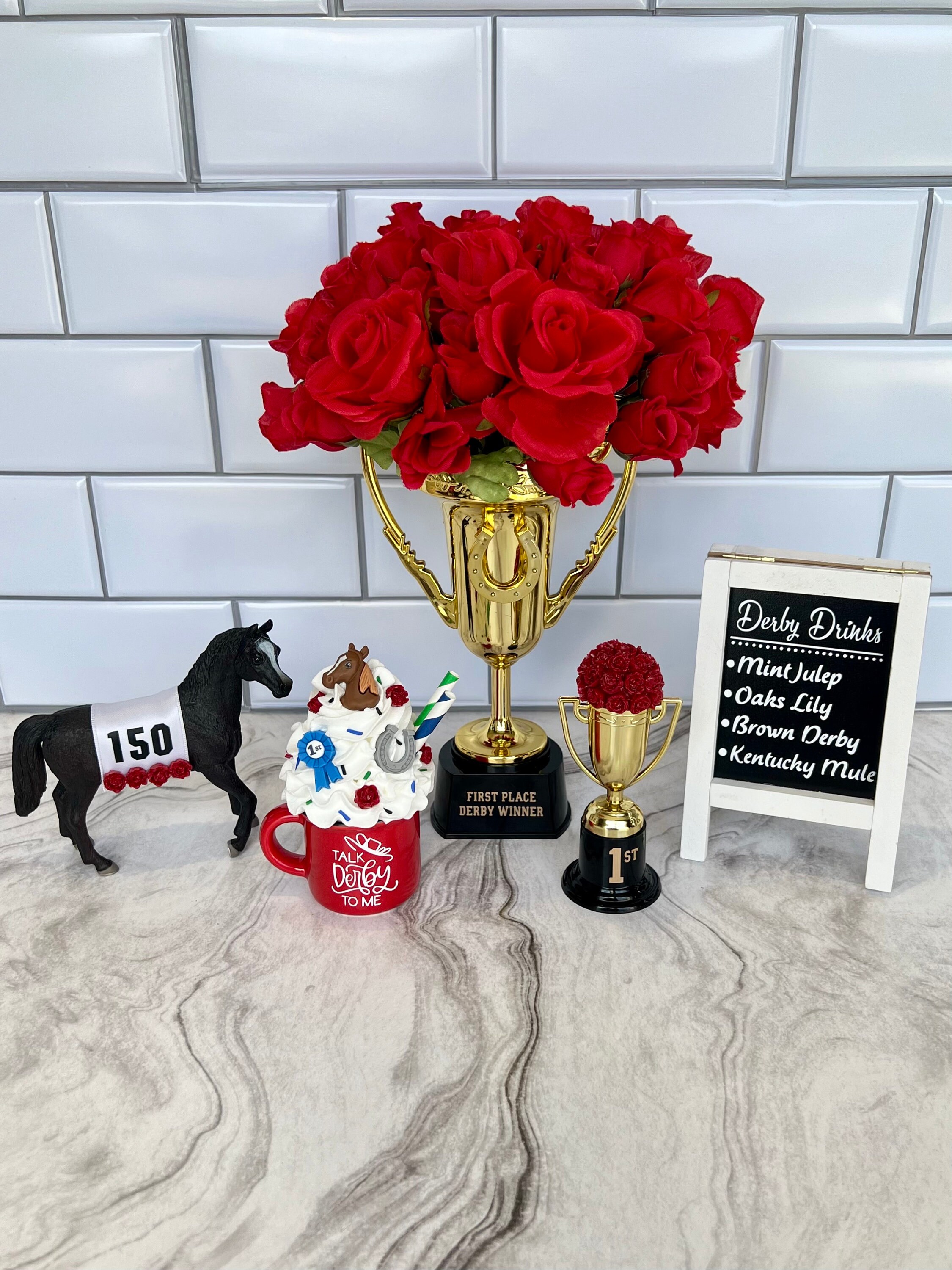 Red Roses Trophy Small '1st Place' Trophy With Red Roses | Derby Party Decor - Etsy