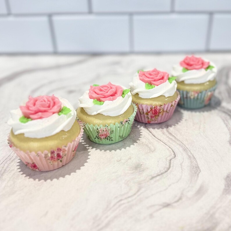 Faux Rose Cupcake | Shabby Chic Decor, Fake Tea Party Dessert image 3