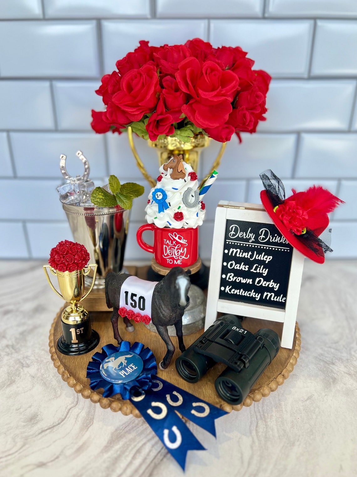 Red Roses Trophy Small '1st Place' Trophy With Red Roses | Derby Party Decor - Etsy