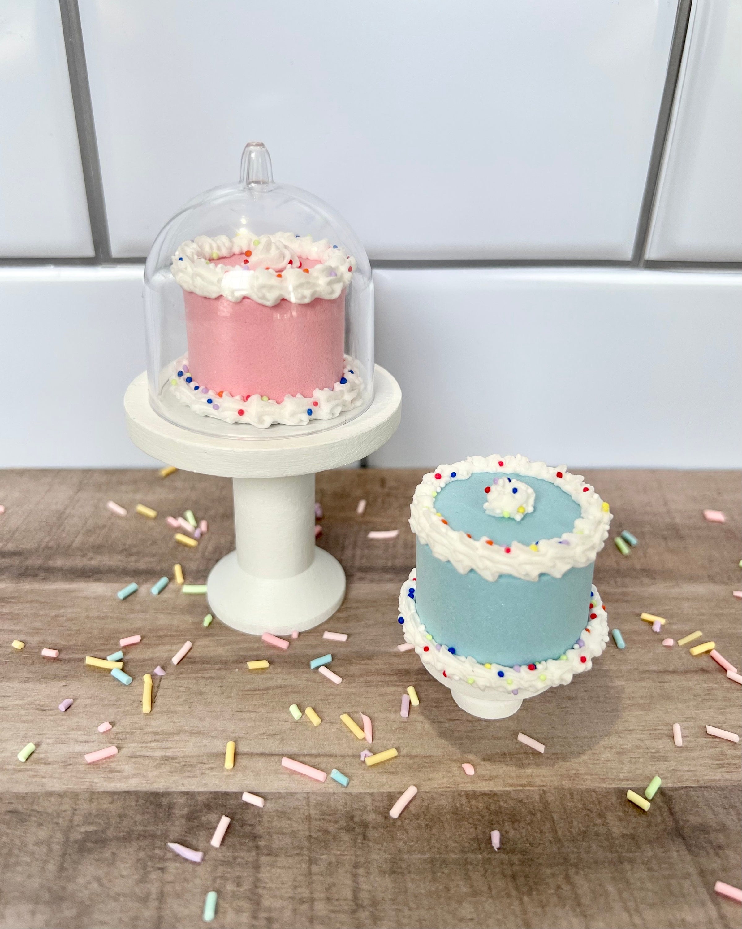 Fake Miniature Birthday Cake: Pink or Blue Tiered Tray Decor - Etsy, image size:2398x3000