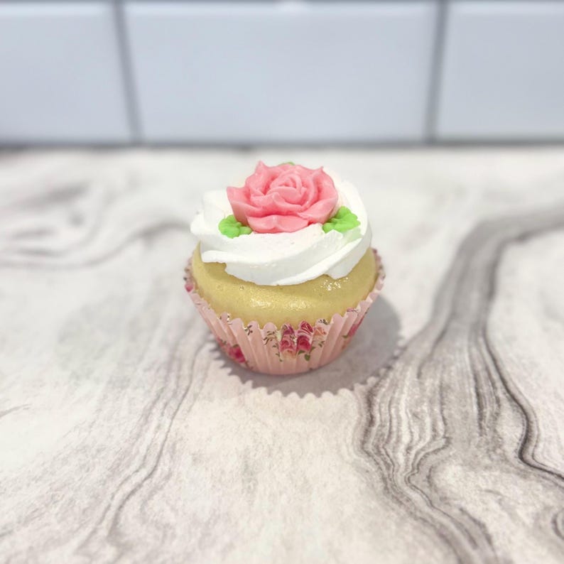 Faux Rose Cupcake | Shabby Chic Decor, Fake Tea Party Dessert Pink Floral Liner