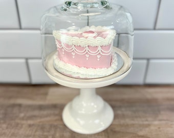 Small Fake Vintage Style Coquette Pink Heart Shaped Cake