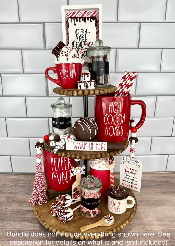 Christmas Hot Cocoa Wood Tray Holder Box Station for Home Kitchen Holiday  Decor