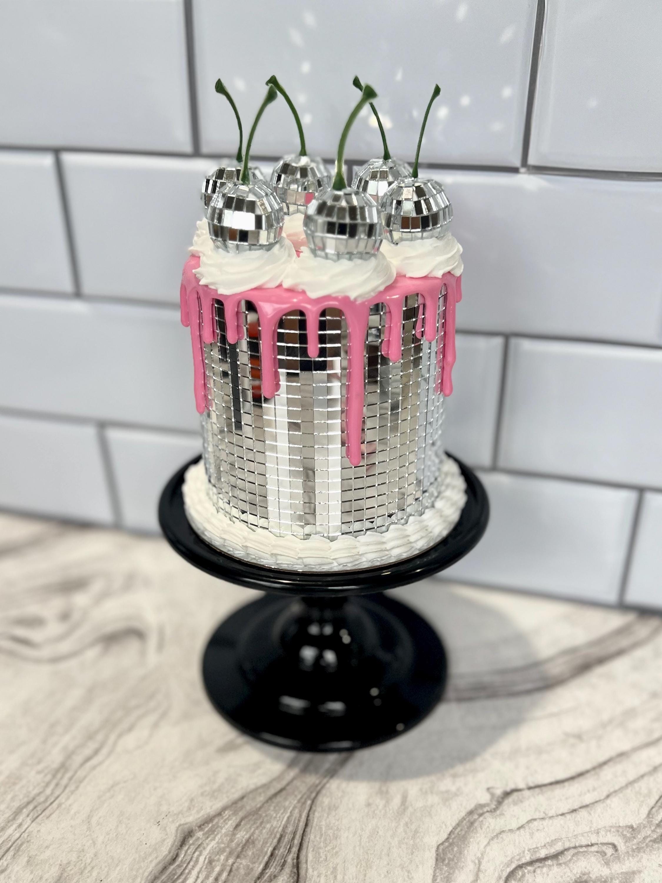 Fake Disco Cake: Pink Drip, Disco Cherries, Party Prop - Etsy