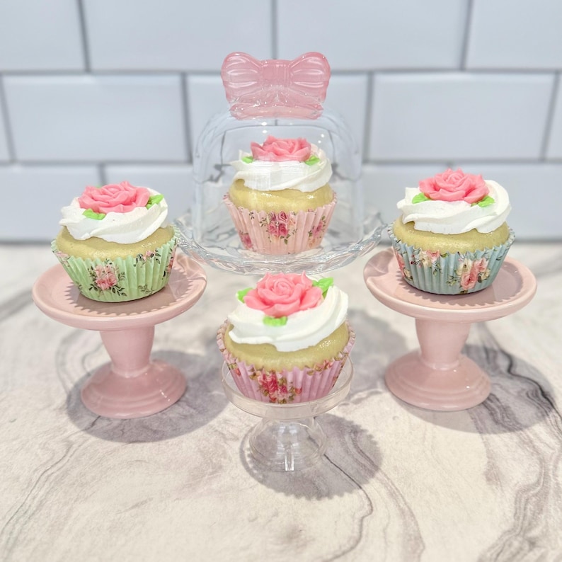 Faux Rose Cupcake | Shabby Chic Decor, Fake Tea Party Dessert image 2