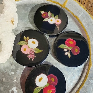Black Coasters with Flower in the Center