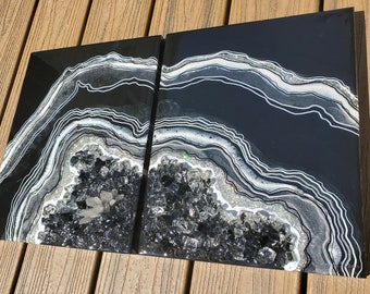 Black Geode Resin Wall Art 11" x 14" each