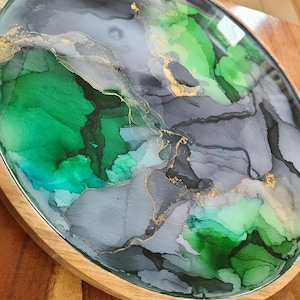 Lazy Susan peinte à la main avec de l'encre à l'alcool et recouverte d'une couche d'époxyde de 30 cm (12 po.) de diamètre