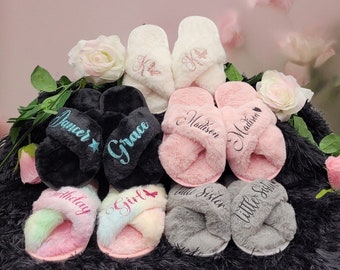 Pantuflas personalizadas para niñas de 3 a 10 años - Suelas antideslizantes - Pantuflas para niña de flores - Pantuflas para fiestas de cumpleaños y más