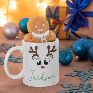 Family Matching Reindeer Mugs for Christmas Holiday, Hot Chocolate Mug, Christmas Coffee Mug, Personalized Mugs for Dad, Mom, Son, Daughter