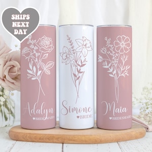 Personalized Birth Flower Tumbler, Bridesmaid Tumbler with Straw, Bride Tumbler, Bridesmaid Proposal Gift, Birthflower Gifs, Bride Gift Idea