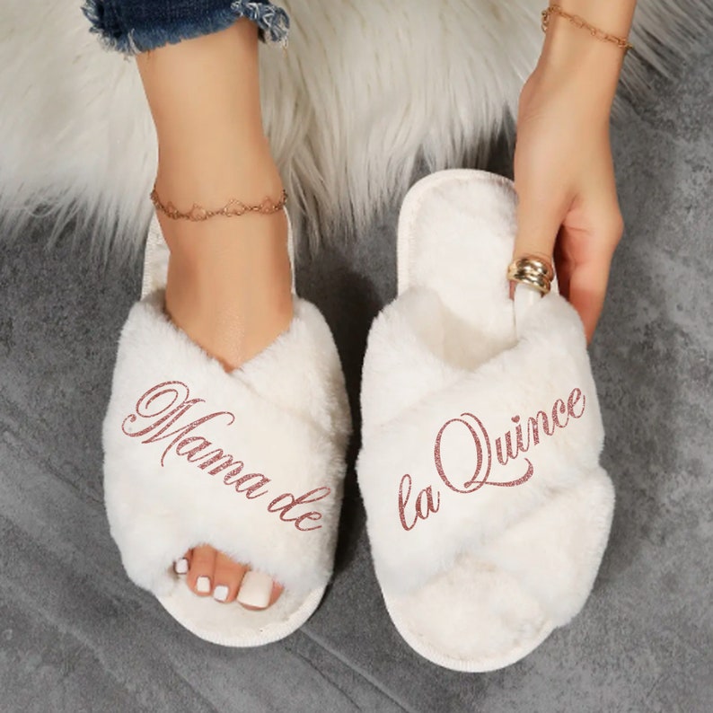 Mama de la Quince fluffy slippers.