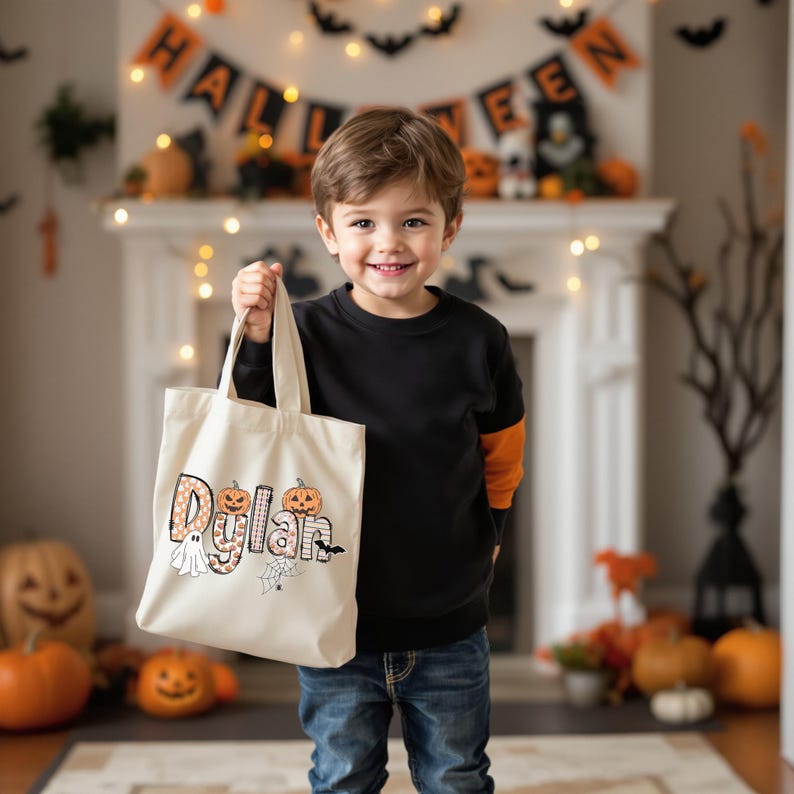Personalized Halloween Trick or Treat Bag: Custom Kids Tote With Name ...