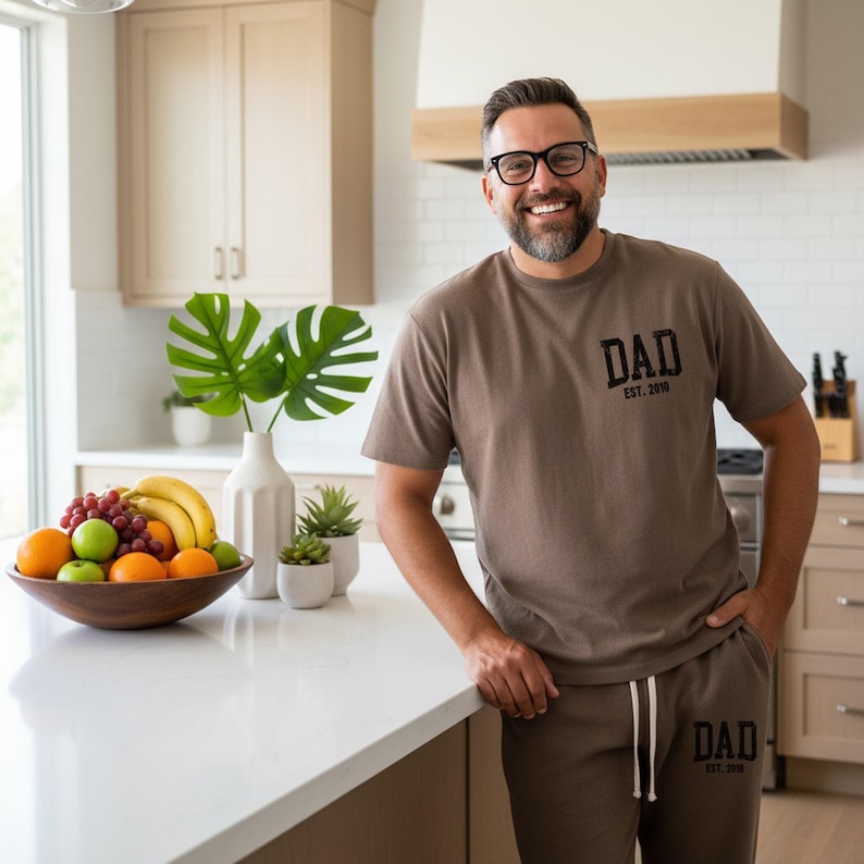 Personalized Dad Apparel Loungewear Set: Custom EST Dad Sweatshirt & Joggers - Clothing Gift for Dad - Pocket Design image 8