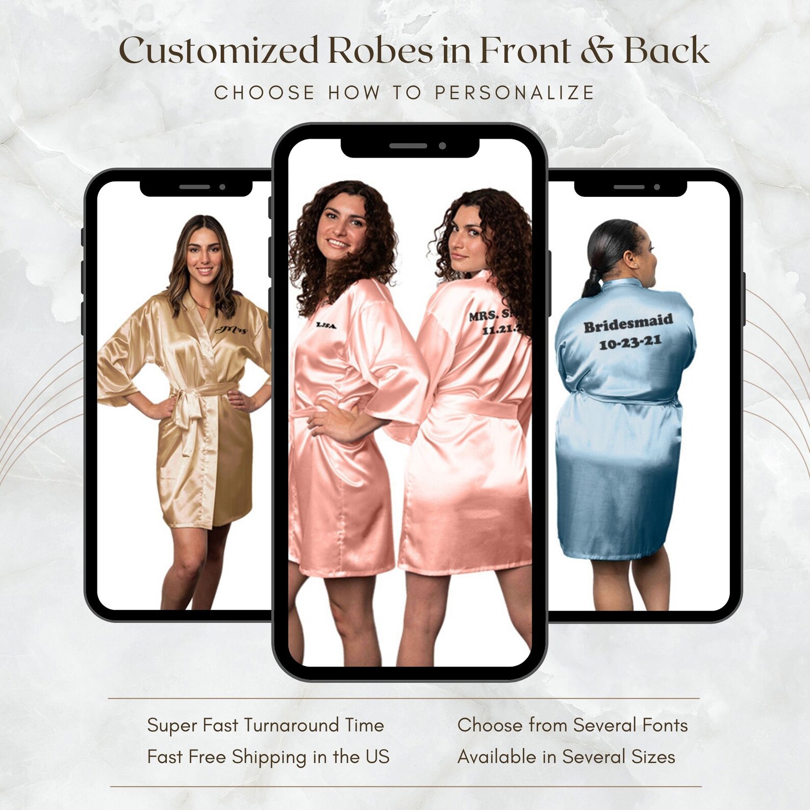 Bridesmaid Robe Set of 6 Personalized Robes in Front & Back Etsy