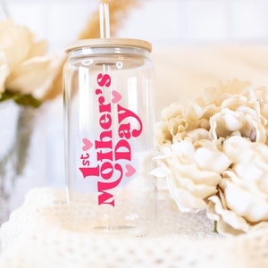 1. Muttertag Eiskaffeetasse - 16 Unzen Glasdose für Kaffee, Smoothies, Limonaden & Mehr - Muttertagsgeschenk für neue Mütter