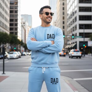 Personalized Dad Apparel Loungewear Set: Custom EST Dad Sweatshirt & Joggers - Clothing Gift for Dad - Pocket Design Hydrangea