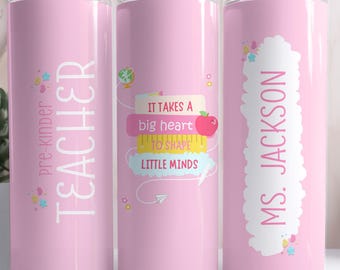 Personalized Pink Teacher Tumbler with Name, Cute Coffee Cup for Teacher Appreciation Week or End of Year, Preschool Teacher Gifts