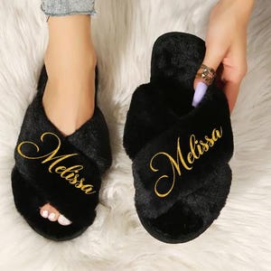 Personalized Fluffy Slippers for Women and Girls, Getting Ready Slippers, House Slippers, Bridesmaid Gifts, Birthday Favors, Mom to Be Gift
