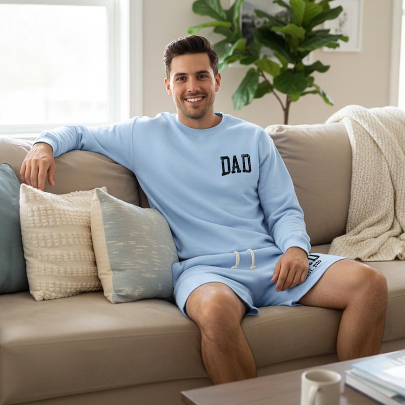 Personalized Dad Apparel Loungewear Set: Custom EST Dad Sweatshirt & Joggers - Clothing Gift for Dad - Pocket Design image 9