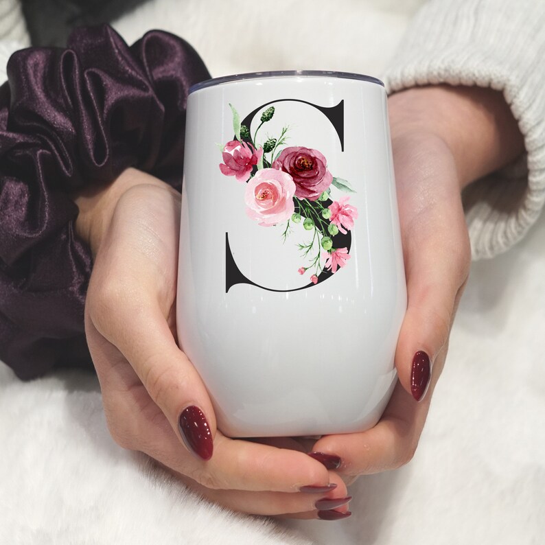 Floral monogram gift for her that can be personalized with her initial, name and custom phrase.  Great birthday gift, gift for teacher appreciation, retirement gift and more.