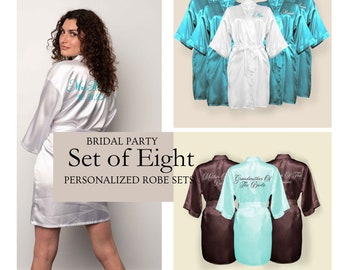 Bridesmaid Robe Set of 8, Personalized Robes in Front & Back, 26 Colors, S-6XL - Robes for Weddings, Birthdays, Bachelorette, Quinceaneras