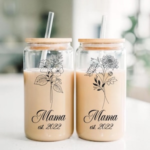 Personalized Mom Birth Flower Glass Tumbler Birthday Gifts for Mom, Cute Gift for Mothers Day, Mother Appreciation