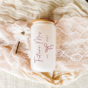 Personalized Future Mrs Tumbler for Engagement Gift Idea - Iced Coffee Glass Cup, Custom Bride Cup, Bridal Shower Gift for Bride to Be