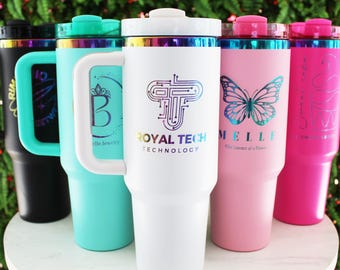 Bulk Company Logo Tumblers: Rainbow Plated, Laser Engraved 40oz Corporate Swag Gift - Employee Appreciation