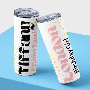 Cute Birthday Girl and Birthday Crew Personalized Tumbler with Name and Title, Also Great for Cheer Squads & Dance Teams, 15oz