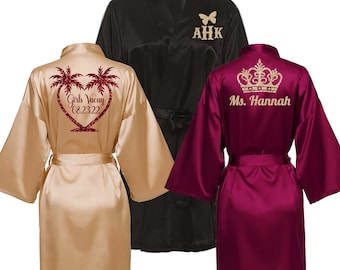 Front & Back Personalized Robes for Women, Add Text, Symbol or Monogram -Satin Custom Robes, Wedding Robes, Birthday Robes, Quinceanera Robe