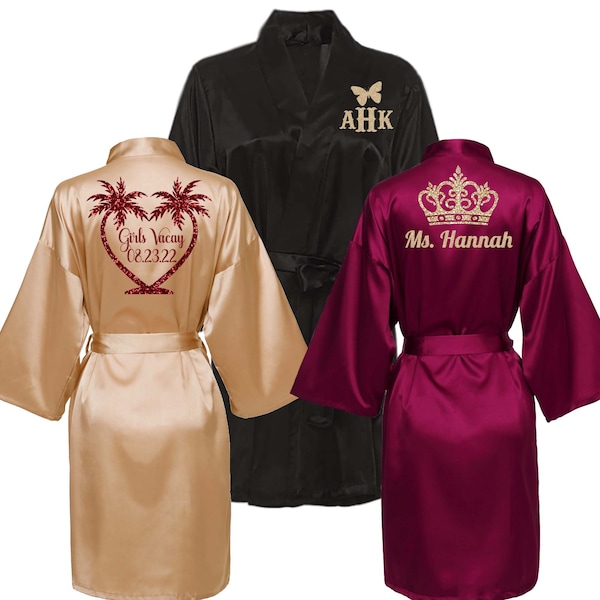 Front & Back Personalized Robes for Women, Add Text, Symbol or Monogram -Satin Custom Robes, Wedding Robes, Birthday Robes, Quinceanera Robe