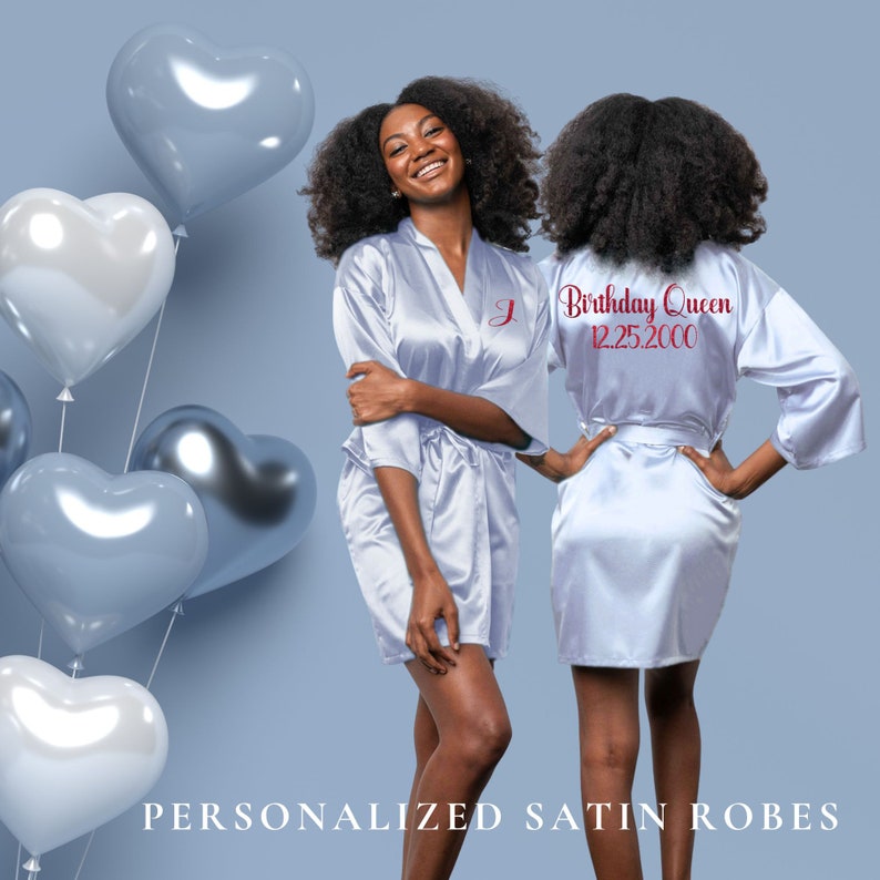The perfect birthday robes to celebrate a special day. Great as Thriving Thirty, Flirty Forty and Fabulous Fifty Birthdays. These custom robes can be personalized with any text. Great for women of all ages. Good for Quinceneras and Sweet Sixteen.
