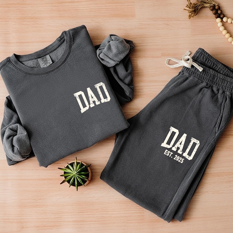 Personalized Dad Apparel Loungewear Set: Custom EST Dad Sweatshirt & Joggers - Clothing Gift for Dad - Pocket Design image 13