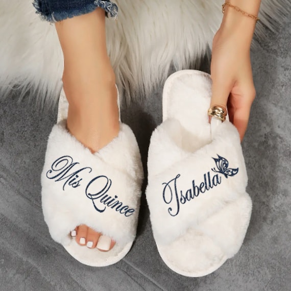 Personalized fuzzy slippers on sale