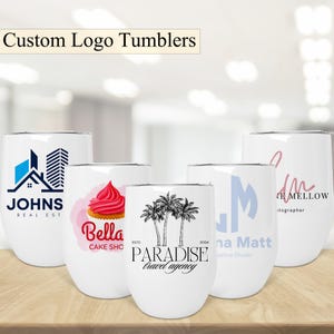 Corporate gifts with logo. 12oz custom logo wine tumblers for small business owners.