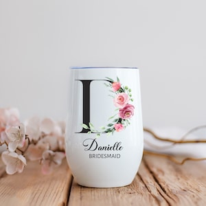 Personalized bridesmaid gift idea for the entire bridal party.  Customize with floral initials, name and title.  This gift can be added to a bridesmaid proposal box or gifted individually.