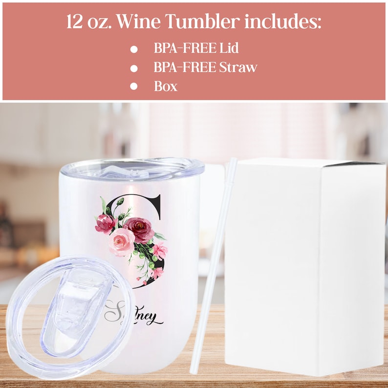 Our straight 12oz wine tumbler ships with a lid, straw and box.